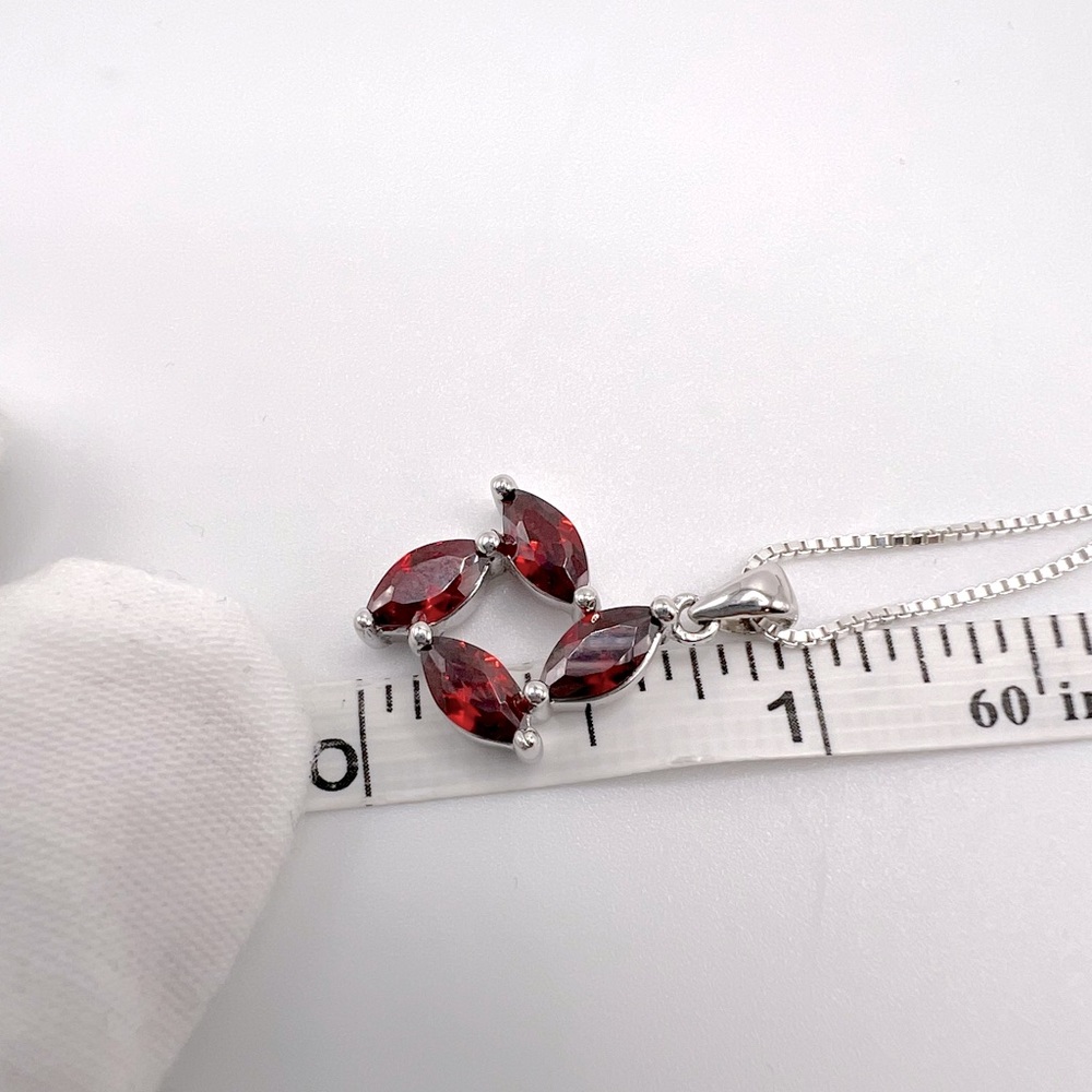 .925 Sterling Silver Marquis Garnet Cz Necklace - Picture 7 of 14